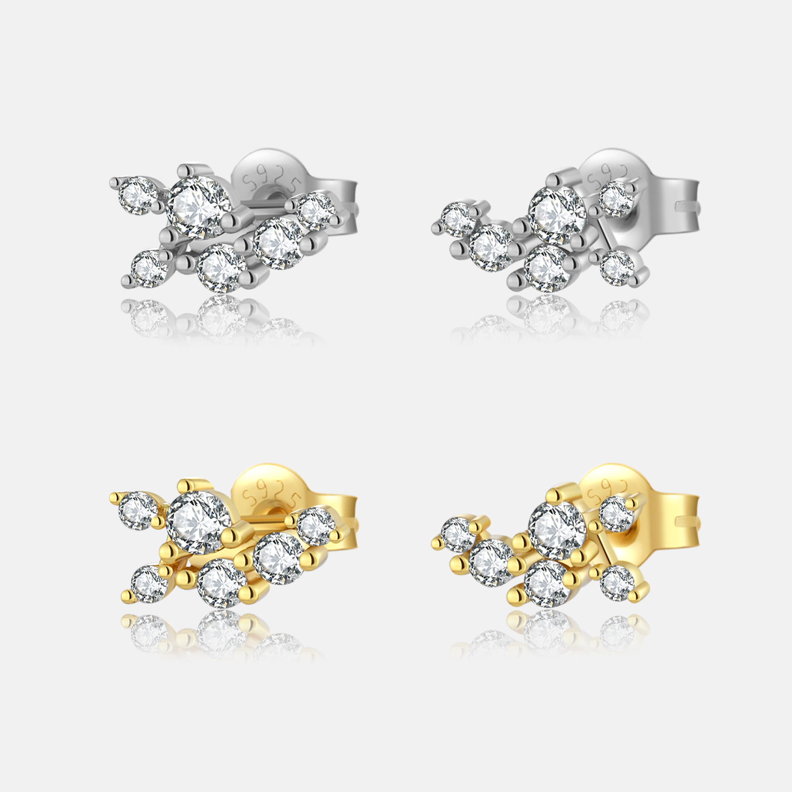 S925 Sterling Silver Rivets With Diamonds Leaf Shaped Stud Earrings