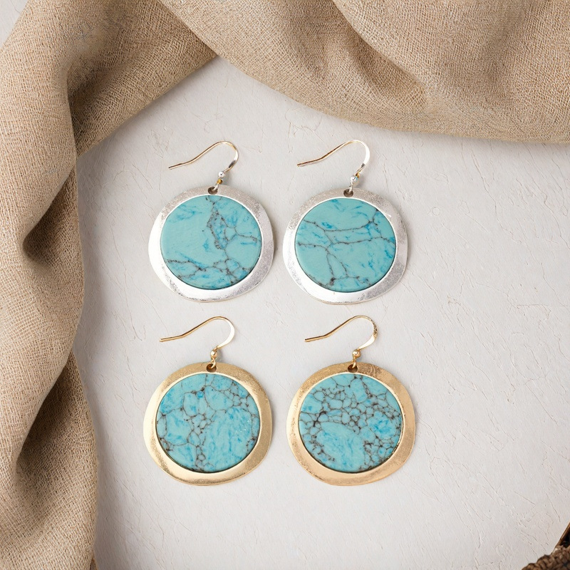 Cross-Border European And American Retro Round Turquoise Earrings
