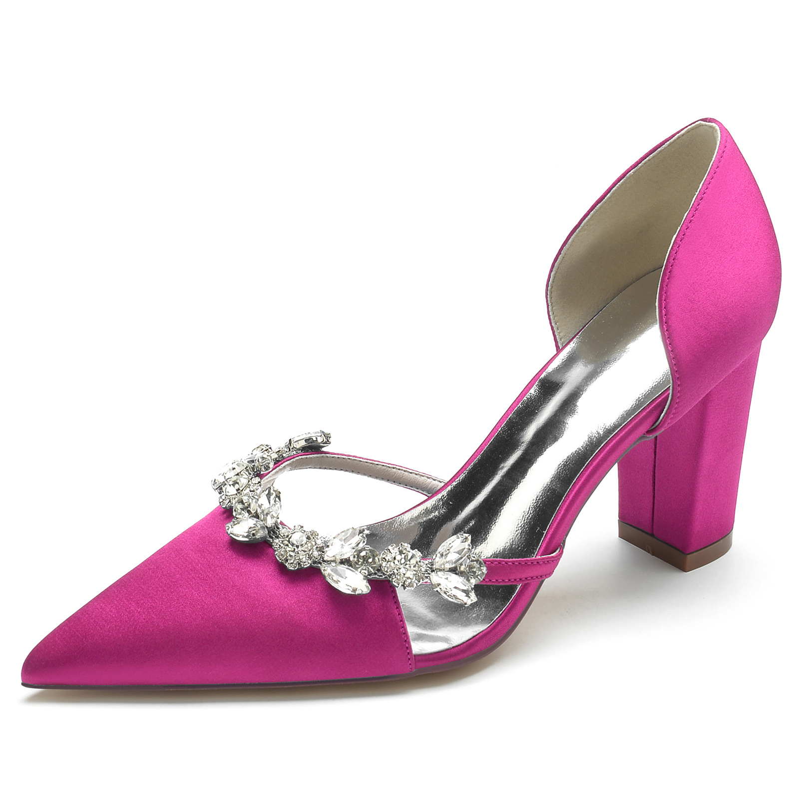 Title 22, Satijnen pumps met spitse neus, blokhak, strass...