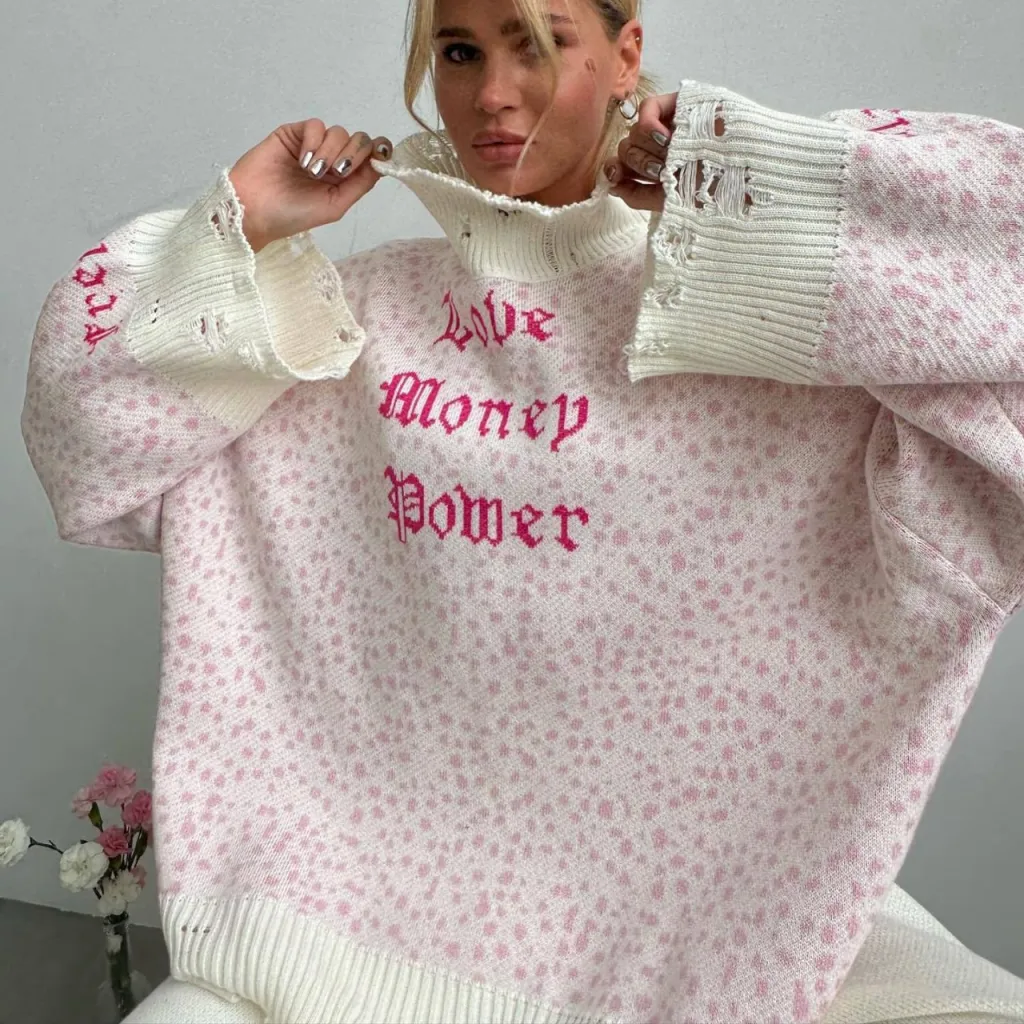 Women's All-match Loose Letter Embroidery Sweater - White