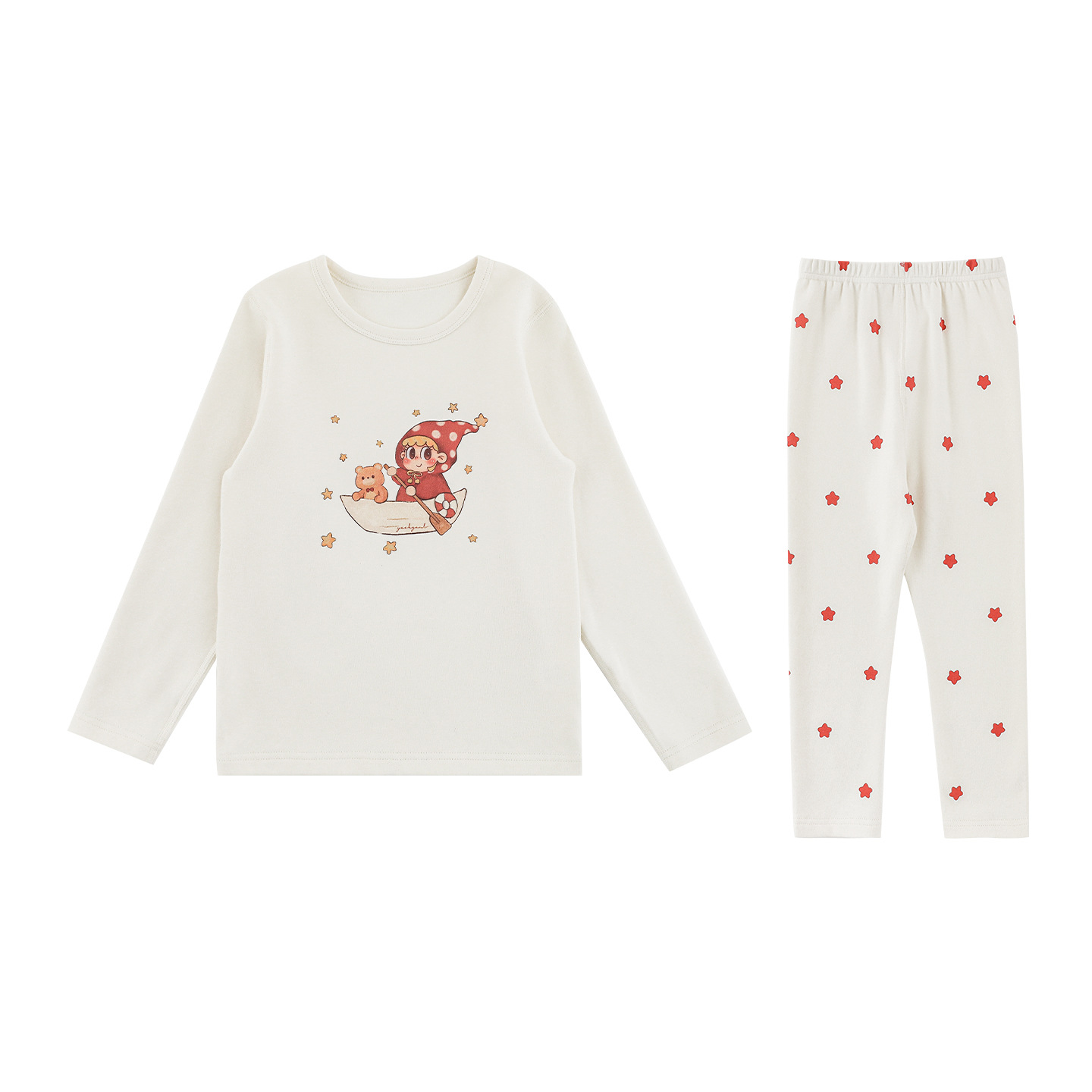 Cartoon-print Cotton Girls' Underwear And Pajama Set
