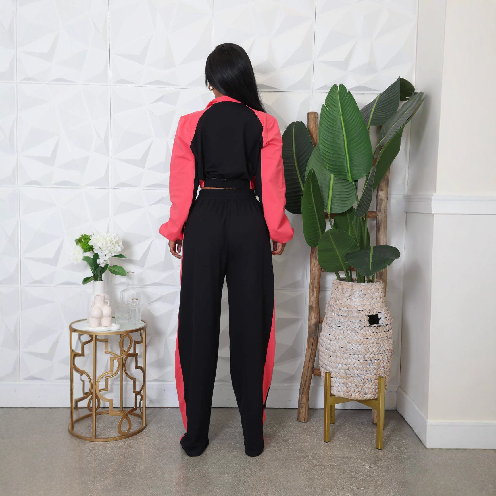 Spring And Autumn Loose Zip Short Coat High Waist Wide Leg Pants Two-piece Set - Image 2