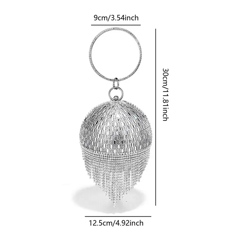 Shining Rhinestone Round Tassel Dinner Bag Women's Fashion