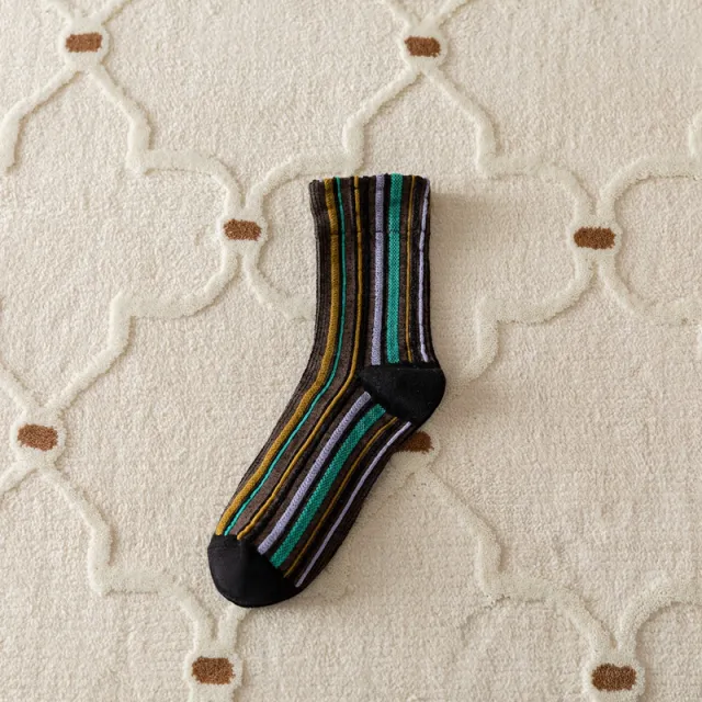 Autumn And Winter Vertical Stripes Retro Color Hem Tube Socks Black Heel - Shop at LoveMi
