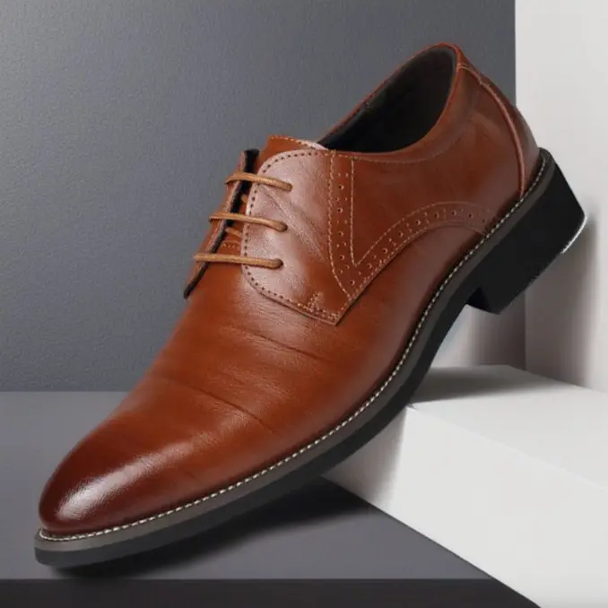 Mens Leather Shoes British-style Pointed-toe Breathable Formal