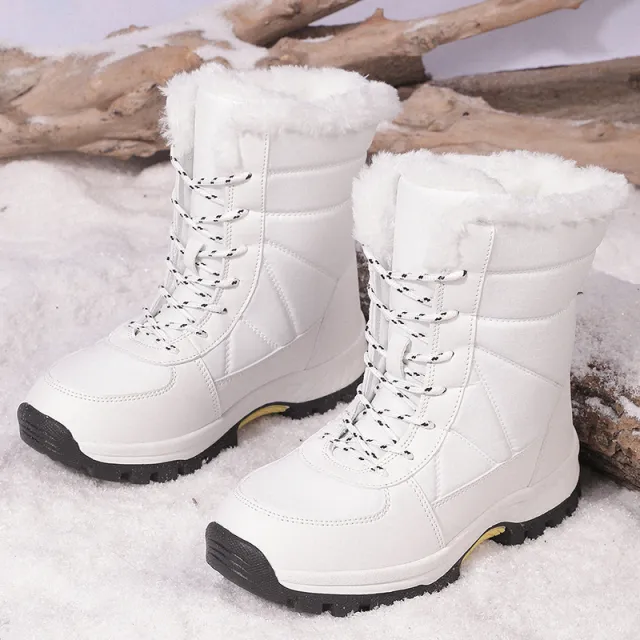 Cotton padded Shoes Waterproof Non slip Outdoor Mid calf Cold proof Snow Boots White - Shop at LoveMi