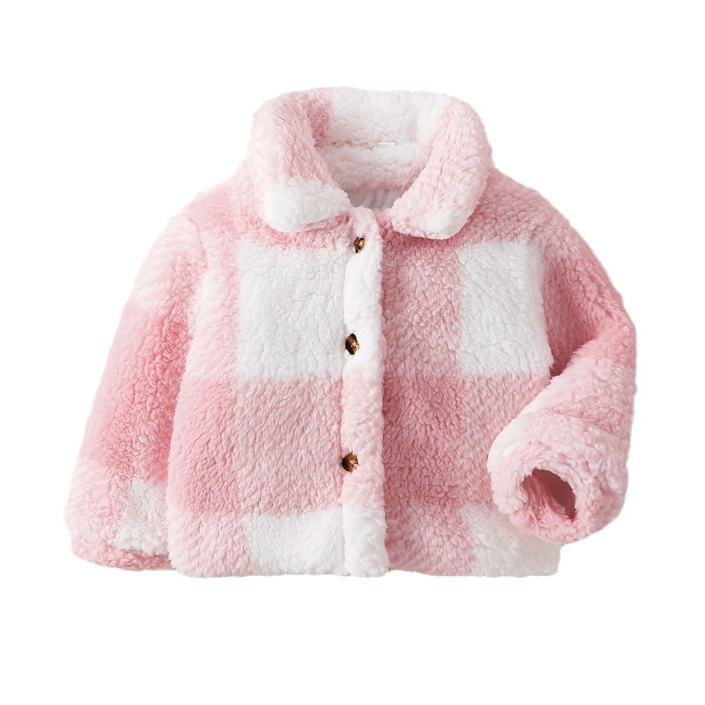 Children Girls' Autumn And Winter Lapel Plaid Single-breasted Long Sleeve Fashionable Korean Style Fashionable Velvet Coat — foto 10