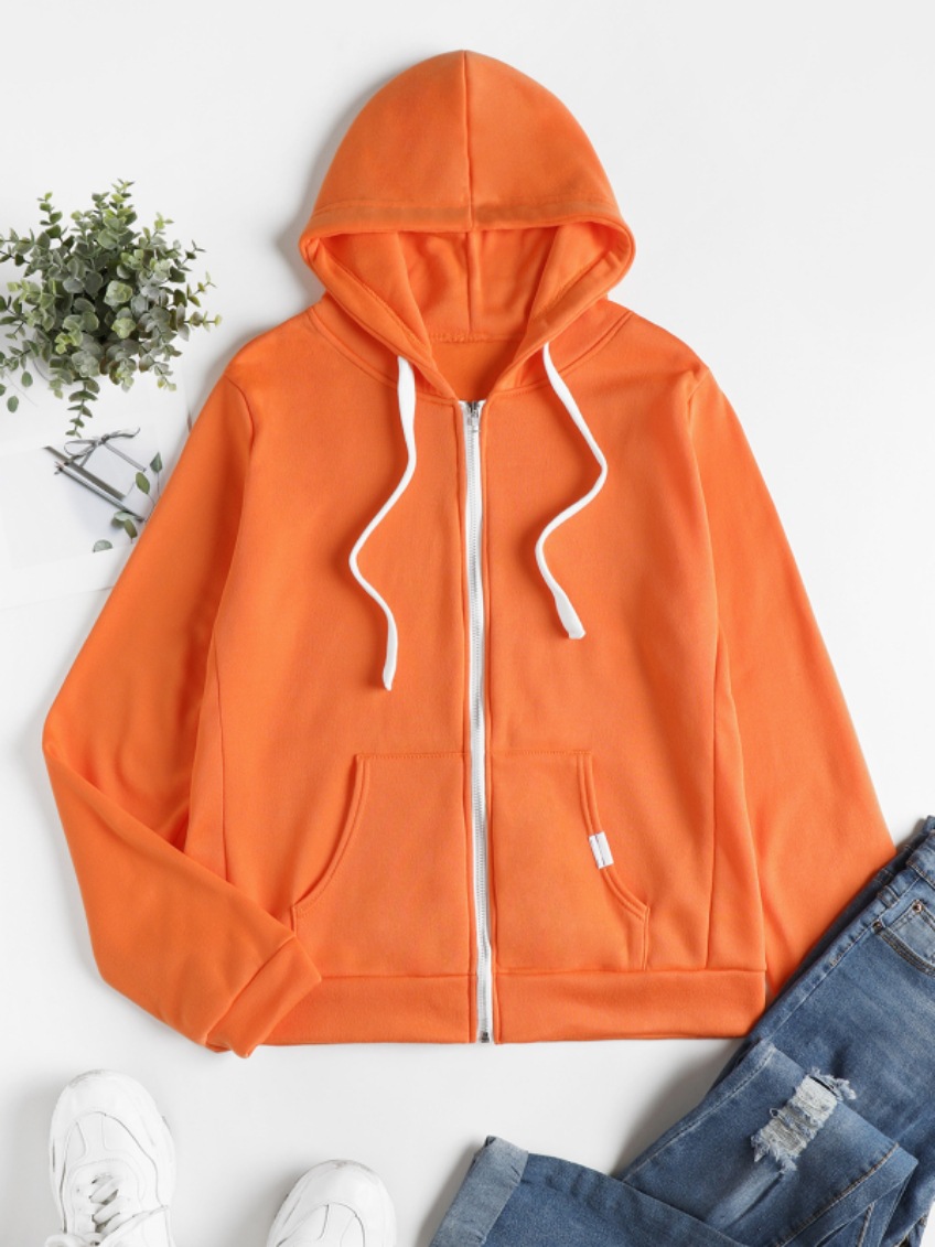 Womens Casual Sporty Cardigan With Zipper Hooded Sweatshirt