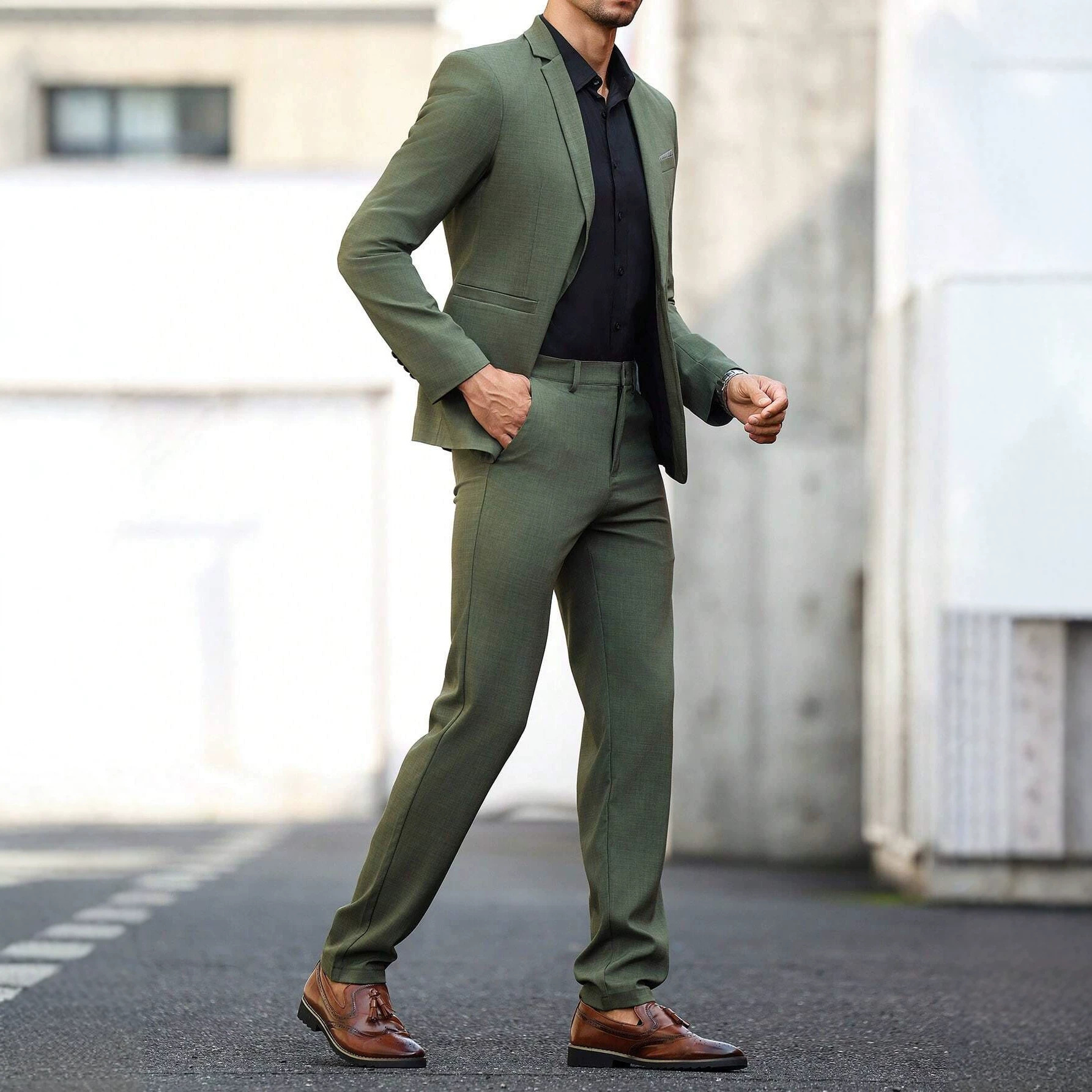 Mens Light-business Dark Green Suit Set