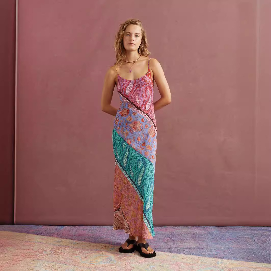 Backless Print Long Sleeveless Dress