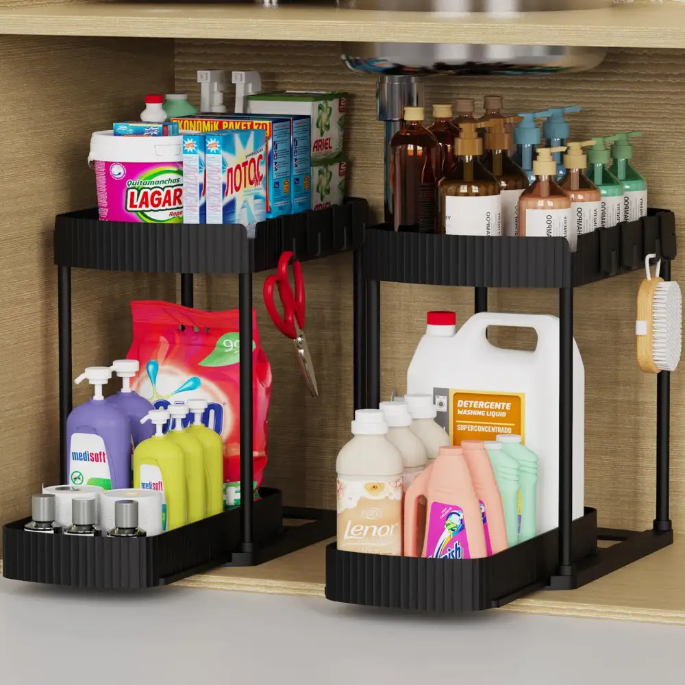 Curved Double-layer Mobile Kitchen Desktop Storage Rack Multi-layer Cabinet