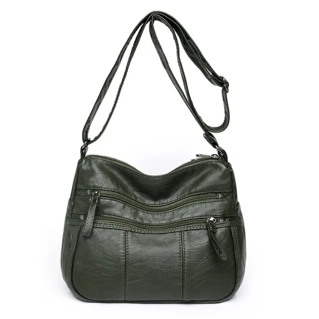 PU Soft Leather Textured Crossbody Large Capacity Casual Shoulder Bag Green - Shop at LoveMi