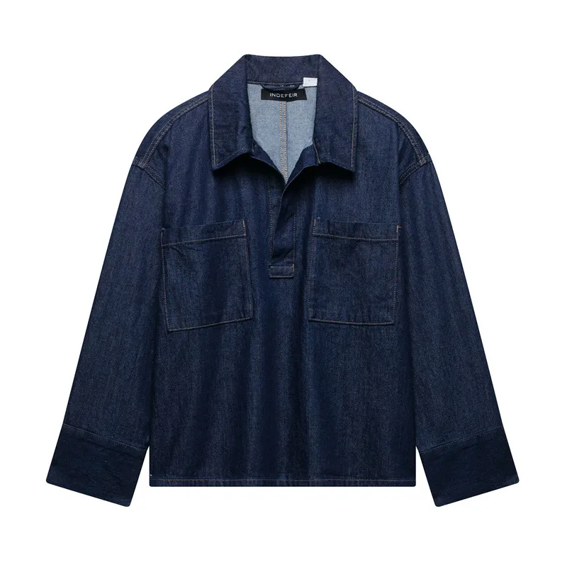 Autumn Leisure Loose Pullover Retro Denim Shirt - Picture Color-M