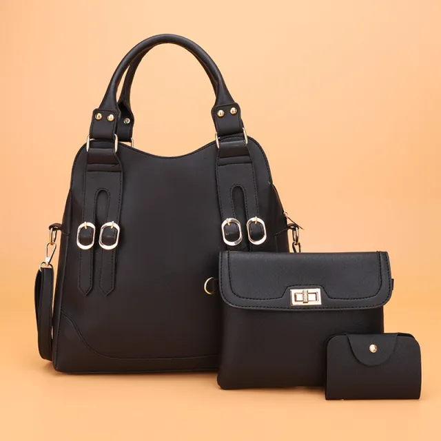 New Fashion Belt Decorative Three piece Bag Black - Shop at LoveMi