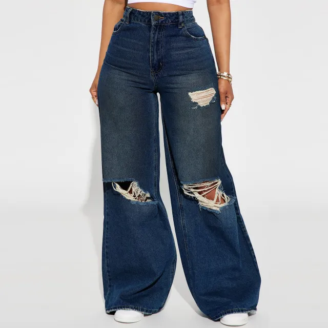Women's Wide leg Jeans Dark Blue - Shop at LoveMi