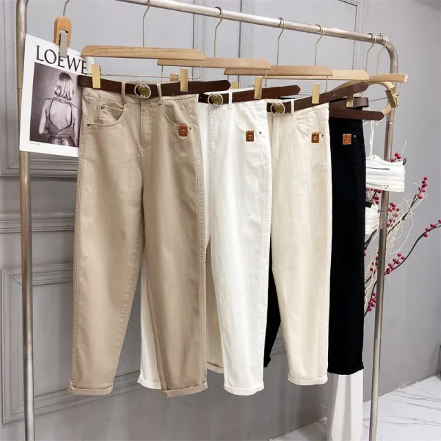 Plus Size Women's High Waist Denim Thick Trousers Milk Tea Color Xl - Shop at LoveMi