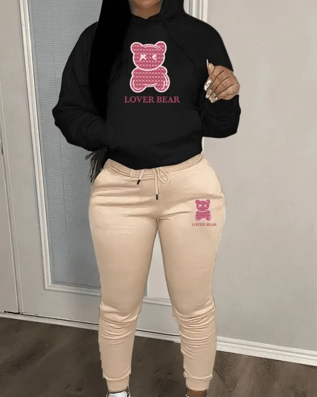 Cross border Women's Suit Hooded Sweatshirt And Sweatpants Black Clothes Camel Pants - Shop at LoveMi