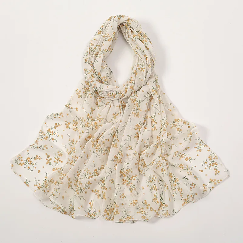 Spring And Summer Thin Fresh Flowers Floral Chiffon Printed Scarf - Style32