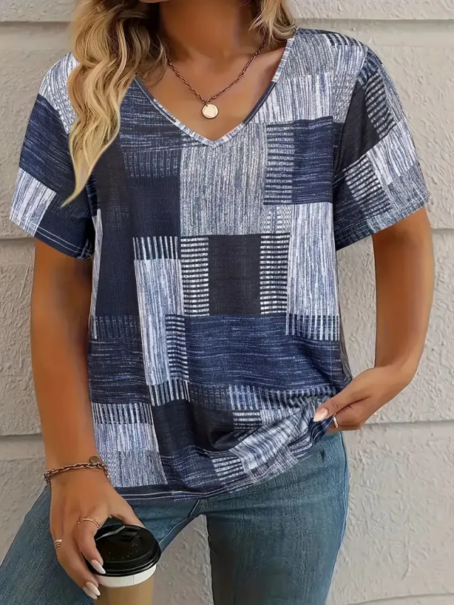 Casual All matching Square Pattern Short Sleeve Vt78545676 3Xl - Shop at LoveMi