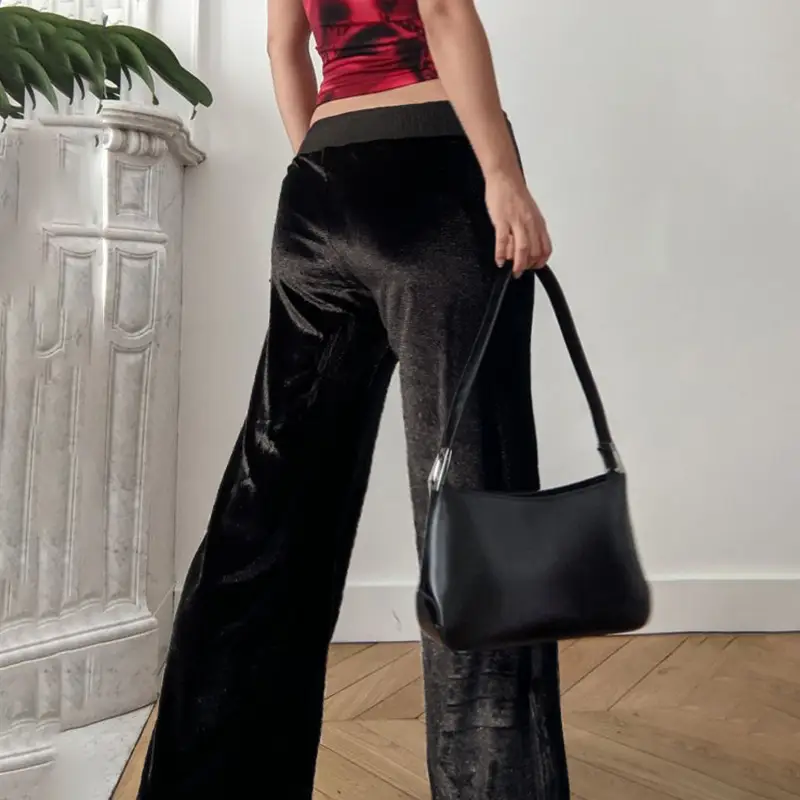Women's Rib Stitching Velvet Bell-bottom Pants