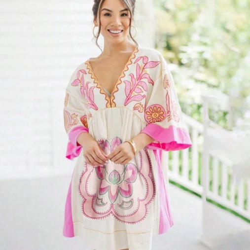 Bohemian Style Natural Growth Floral Three quarter Sleeve Dress Floral - Shop at LoveMi