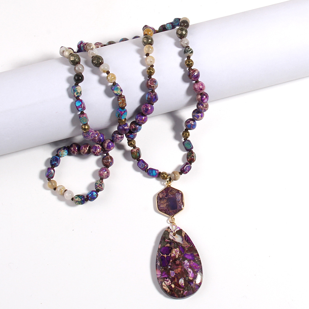 New Fashion Bohemian Style Multicolor Emperor Stone Knotted Necklace