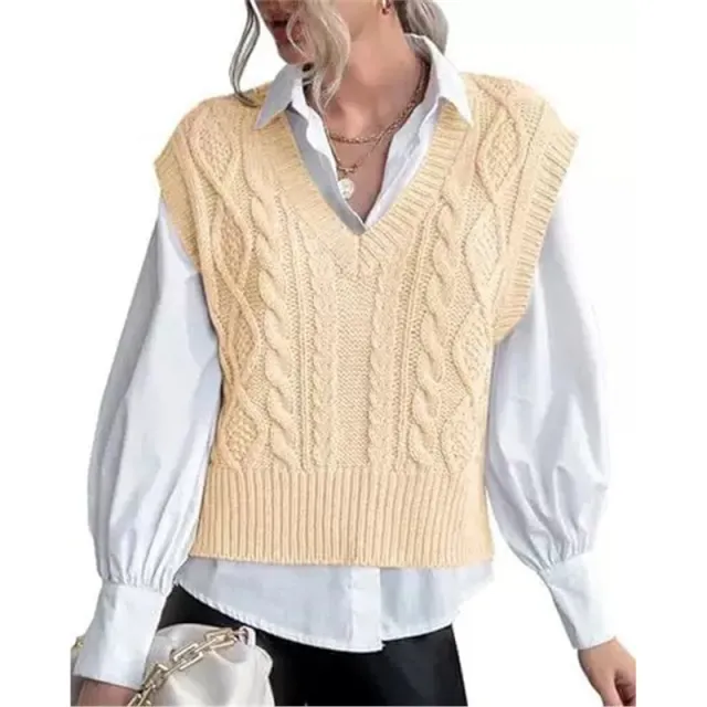 Vest Knitted Retro College Style All matching Apricot - Shop at LoveMi
