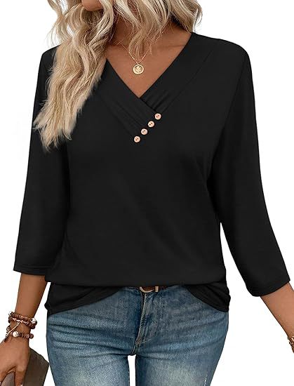 Black autumn button v-neck women’s casual pullover