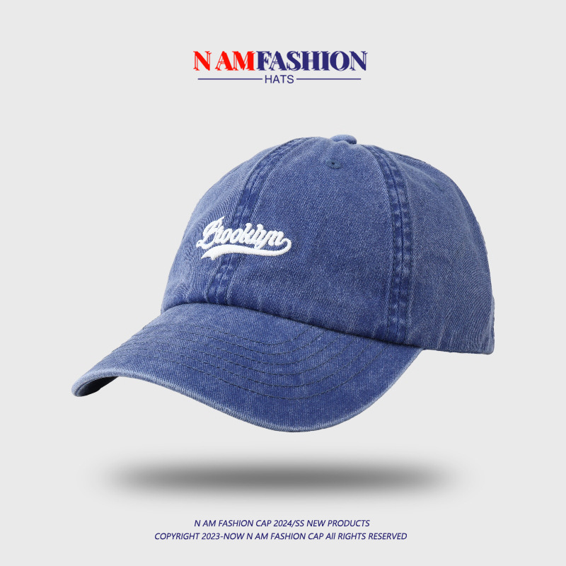 Womens Versatile Letter-embroidered Minimalist Washed-jean Baseball Cap — image 1