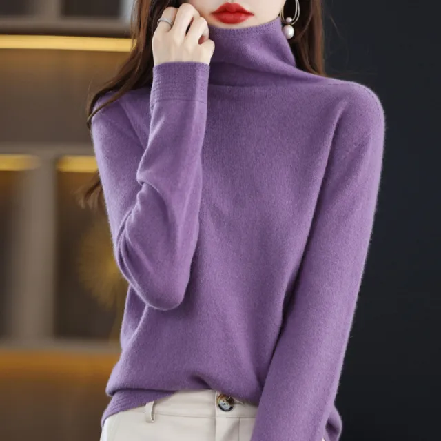 Women's Pile Collar Pullover Long sleeved Sweater Dark Purple - Shop at LoveMi