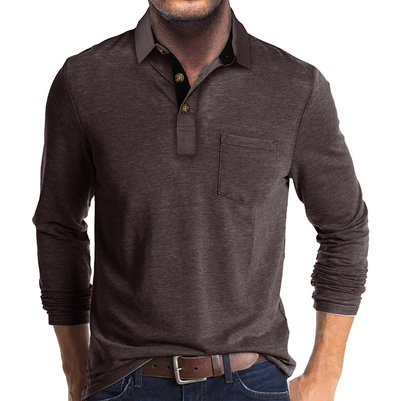 Mens Long-sleeve Lapel T-shirt Winter Base Layer Top
