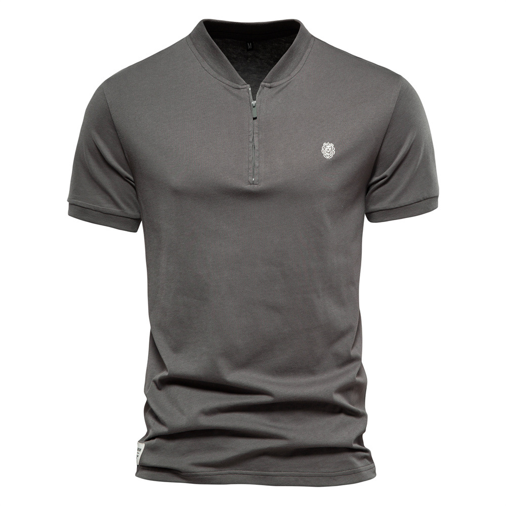 Men's Fashion Casual Embroidered Zipper Short-sleeved T-shirt — image 1