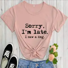 Dog Lovers Theme T-shirt Round Neck Short Sleeve Foreign Trade T-shirt - Peach Black Word - View 1