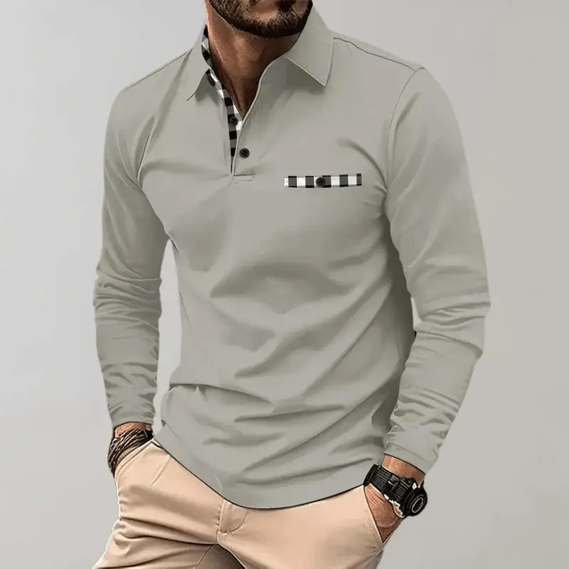 Printed Polo Shirt Casual Long-sleeve Mens Top