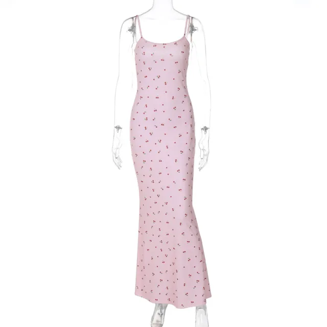 Slim fit Floral Long Polyester Dress Pink - Shop at LoveMi