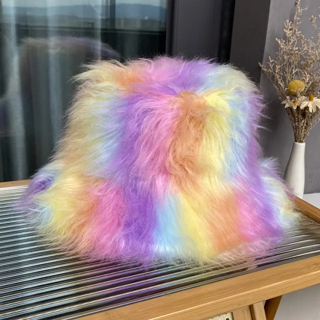 Imitation Fur Women's Autumn And Winter Wild Long Fur Bucket Hat Color Mixing M - Shop at LoveMi