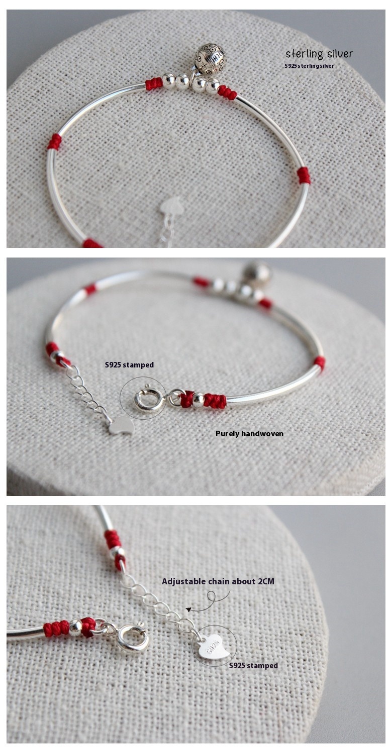Sterling Silver Bell This Animal Year Red Rope Bracelet For Women