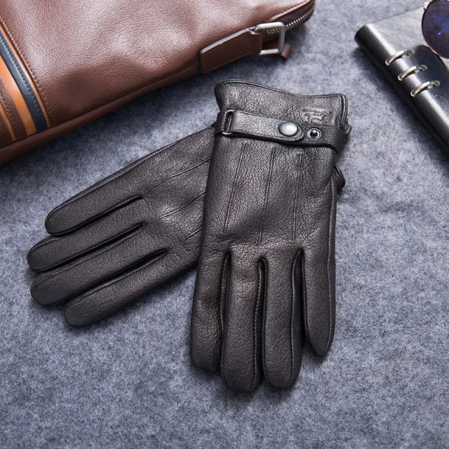 Fleece lined Thick Windproof Faux Deerskin Grain Sheepskin Driving And Biking Motorcycle Belt Button 13 - Shop at LoveMi