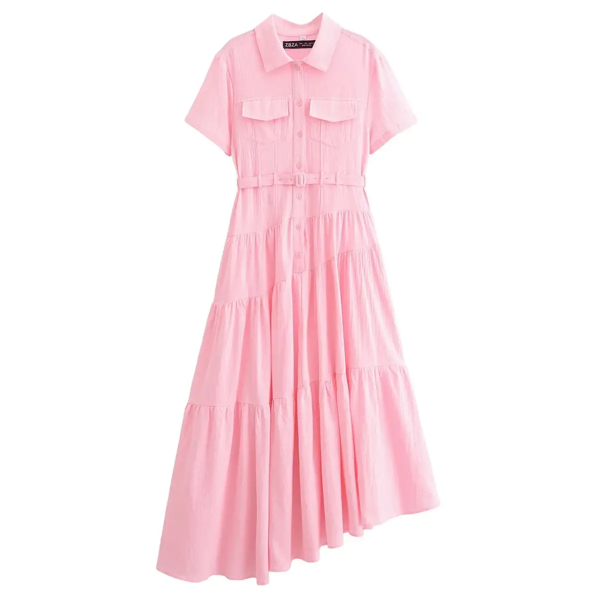 Fashion Polo Collar Short Sleeve Single-breasted Ruffled Dress