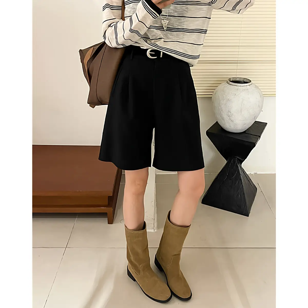 High-waisted Wool Shorts For Women