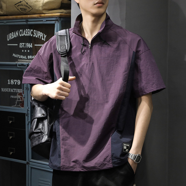 Տղամարդու կիսաճարմանդով կարճաթև շապիկ՝ կանգուն օձիքով
