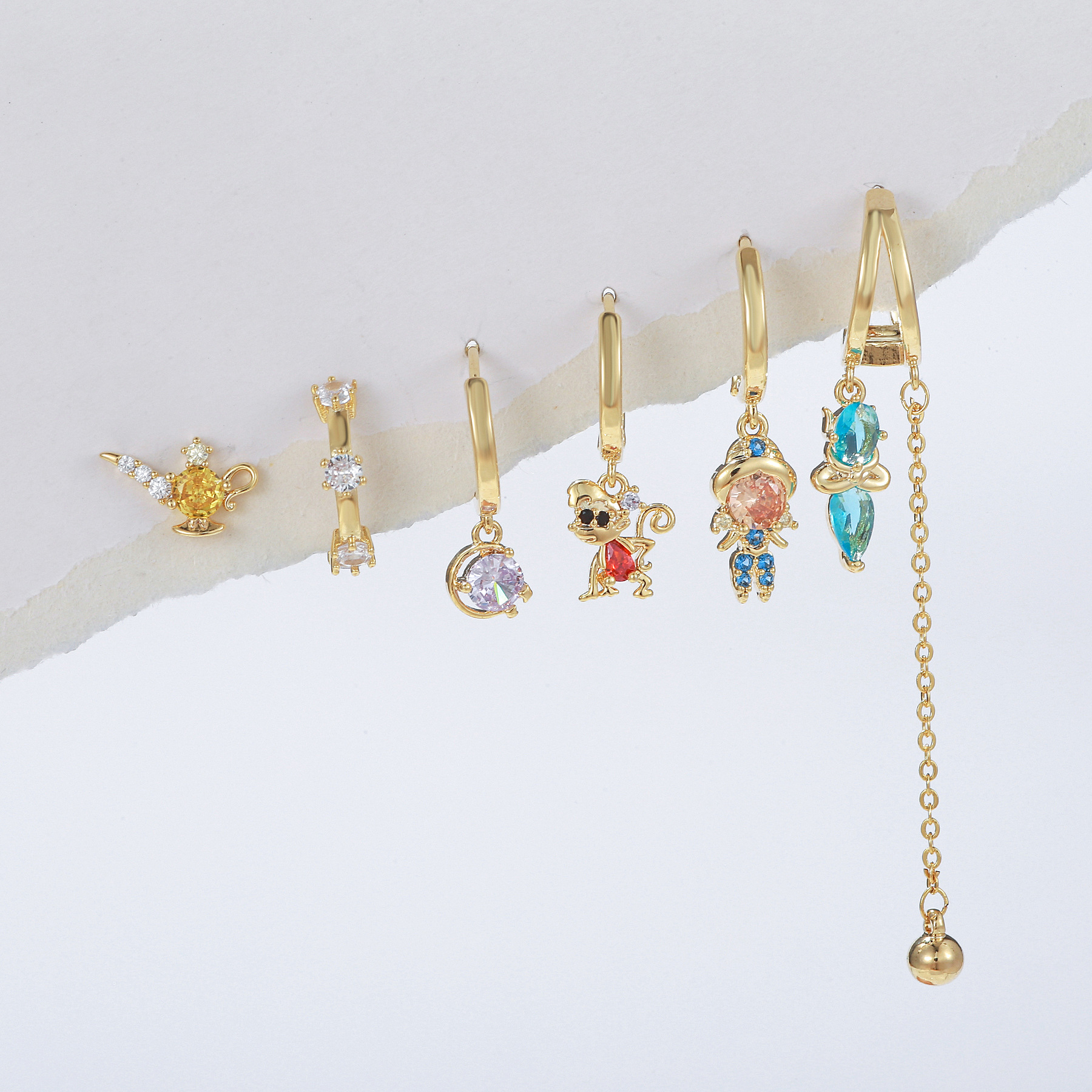 Cartoon Fashion Zircon Earrings Female Sweet Asymmetry