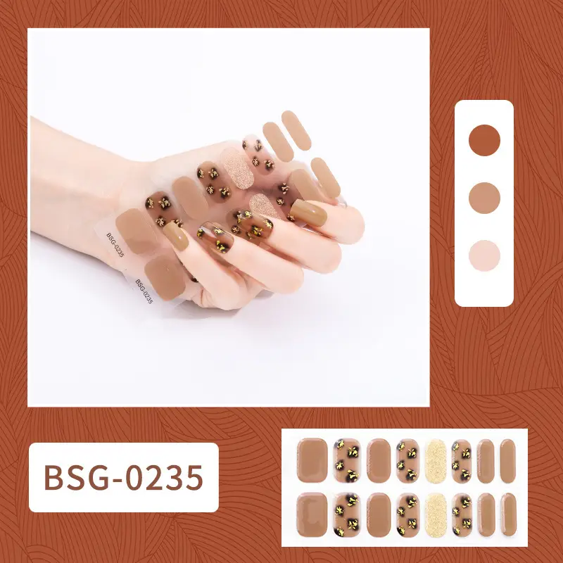 Cross-border Hot Gel Nail Stickers UV Semi-cured Nail Sticker 3d Bronzing UV Nail Polish Nail Stickers Paper 16 Fingers
