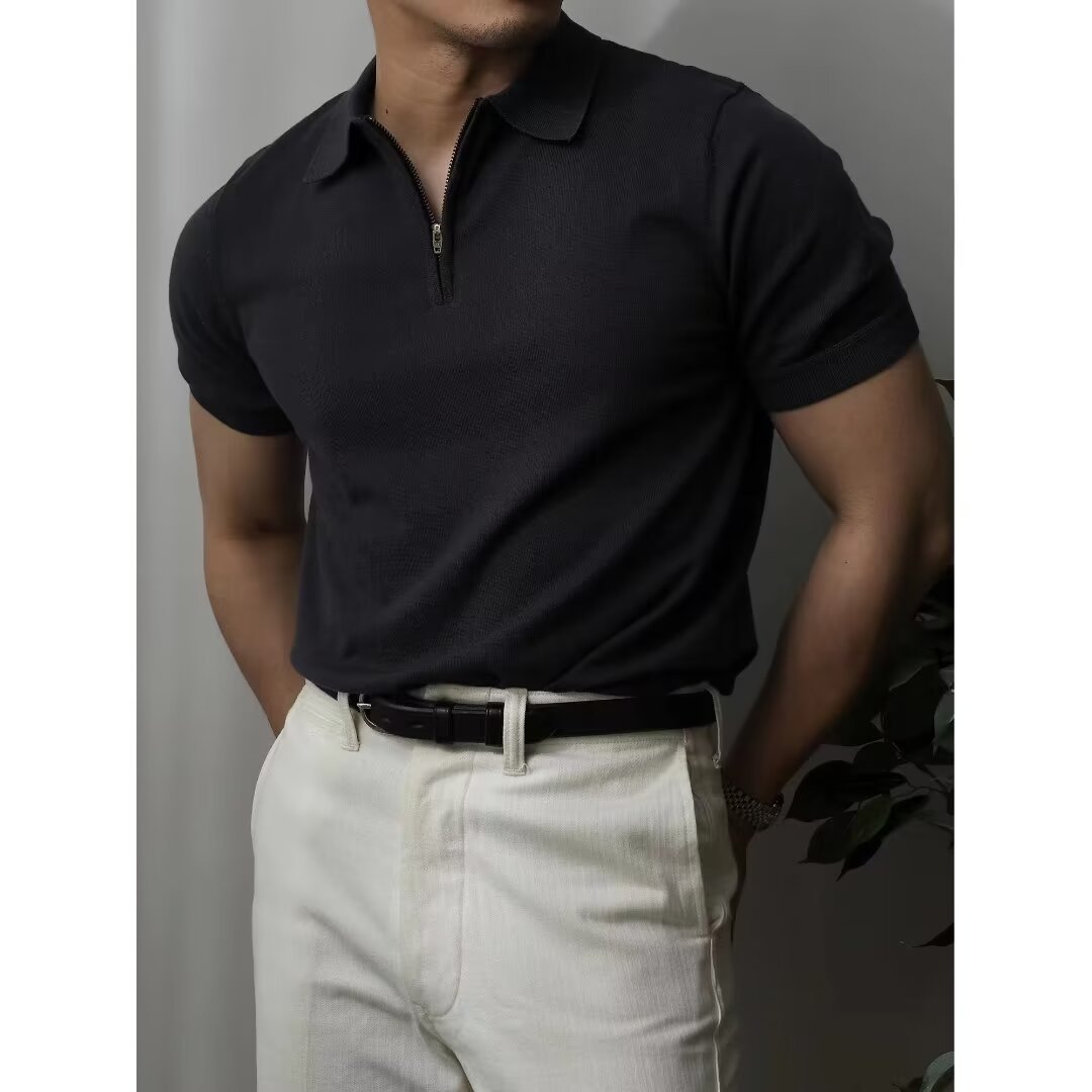 Men's Summer Short-Sleeve Simple Solid-Color Slim-Fit Knit Shirt 8