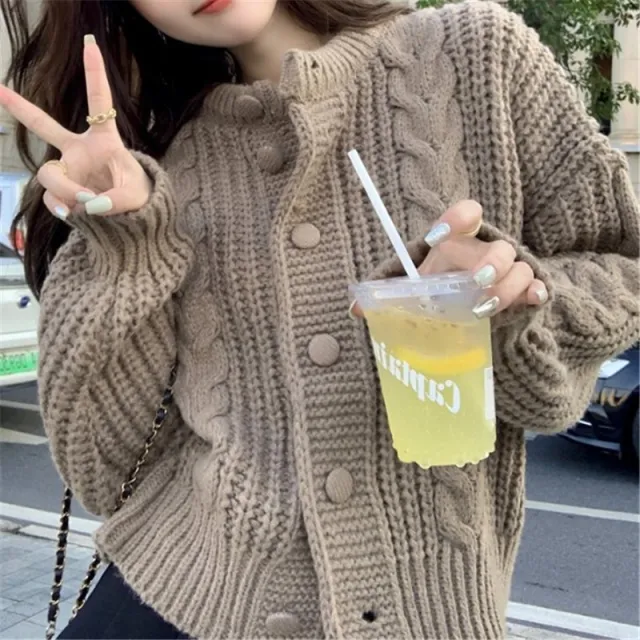 French White Soft Glutinous Sweater Coat Idle Style Knitted Cardigan Brown - Shop at LoveMi