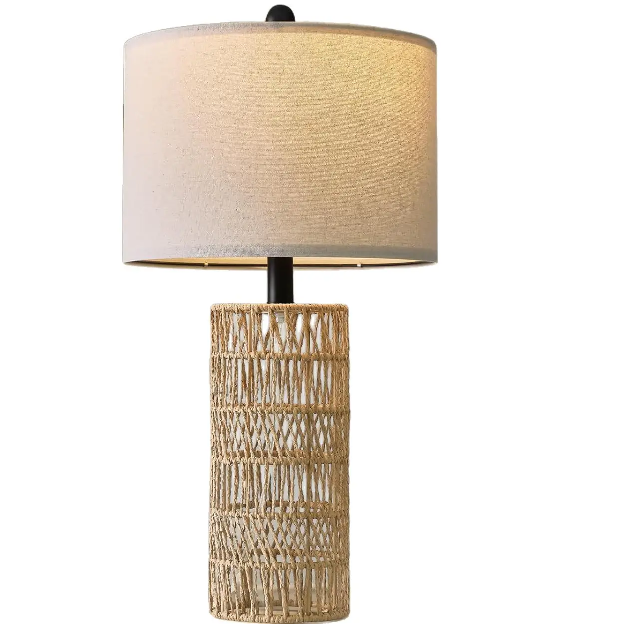 Handwoven Rattan Mushroom Table Lamp Vintage Bohemian Decor Piece