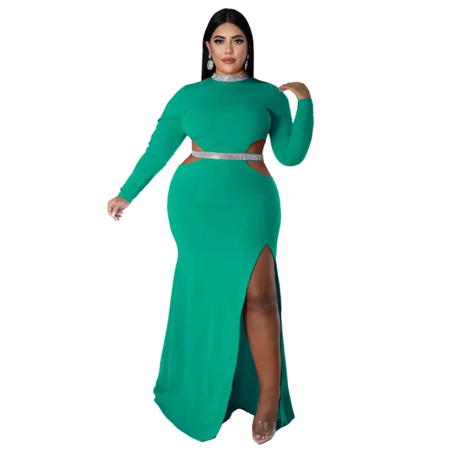 Women's Solid Color Casual Sexy Midriff baring Slit Dress Green - Shop at LoveMi
