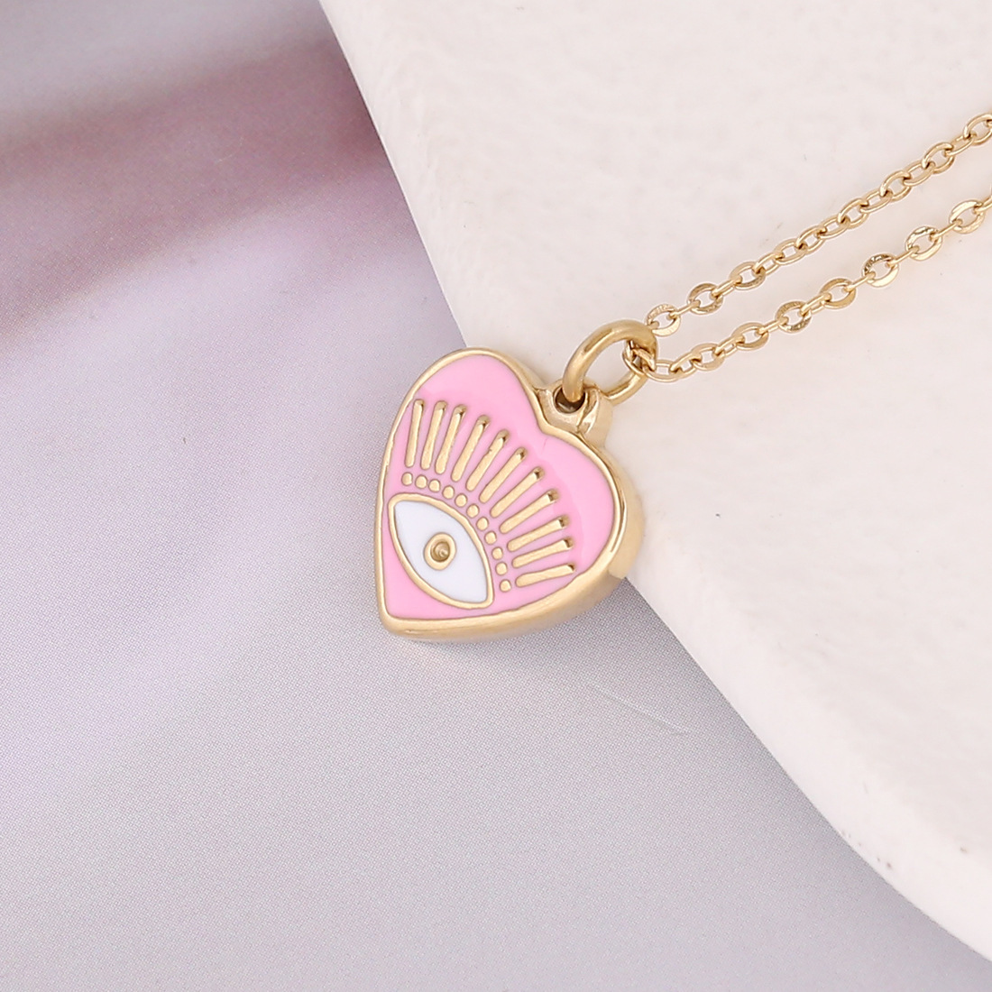 Fashion Love Oil Dripping Eyes Stainless Steel Pendant Necklace
