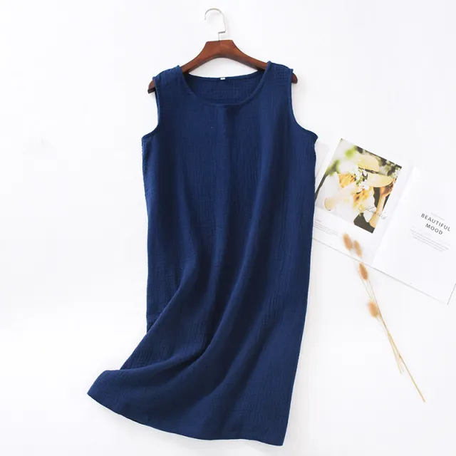 Sleeveless Home Midi Skirt Loose Solid Color Temperament Dress Navy Blue - Shop at LoveMi