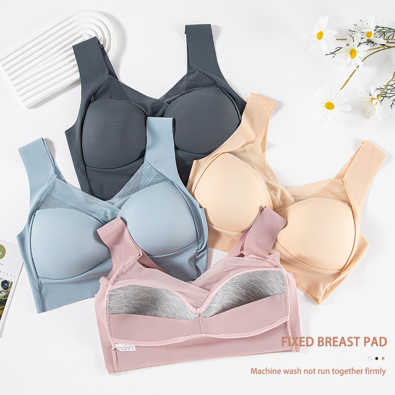 Plus Size Underwear Wireless Beauty Back Underwear Thin Push-up Adjustable Seamless Ice Silk Fixed Cup Bra Cross-border